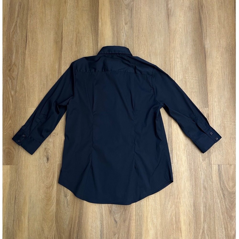 The Shirt Rochelle Behrens Navy Blue 3/4 Sleeve Button Down Blouse Womens Large - Picture 2 of 6